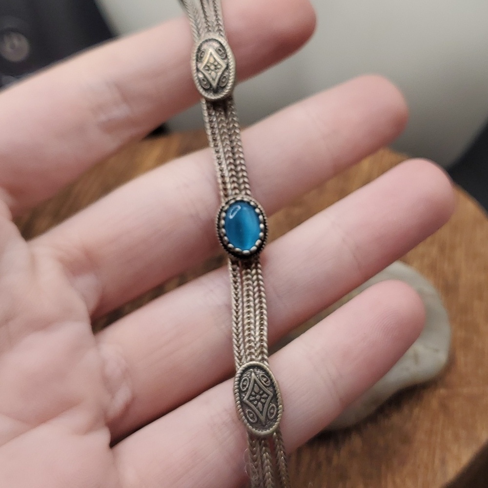 Byzanite turquoise Pure Sterling‎ B2816 ornate vintage 1950s  bracelet RARE find